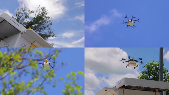 低空经济实拍 无人机送外卖