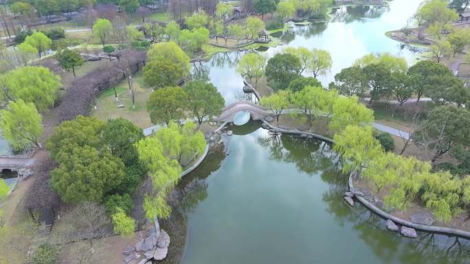 春天苏州工业园区阳澄湖莲池湖公园风景航拍