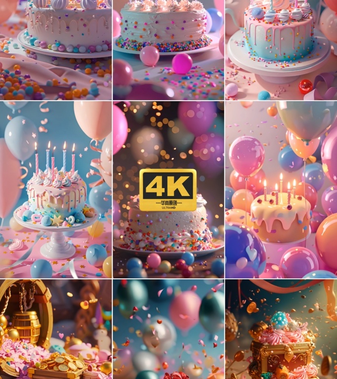 4k竖屏生日蛋糕气球合集
