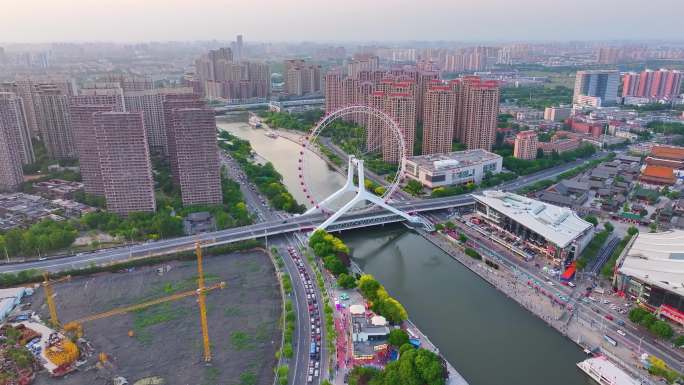 天津之眼摩天轮航拍海河子牙河红桥区城市地