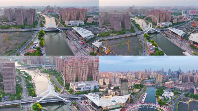 天津之眼摩天轮航拍海河子牙河红桥区城市地