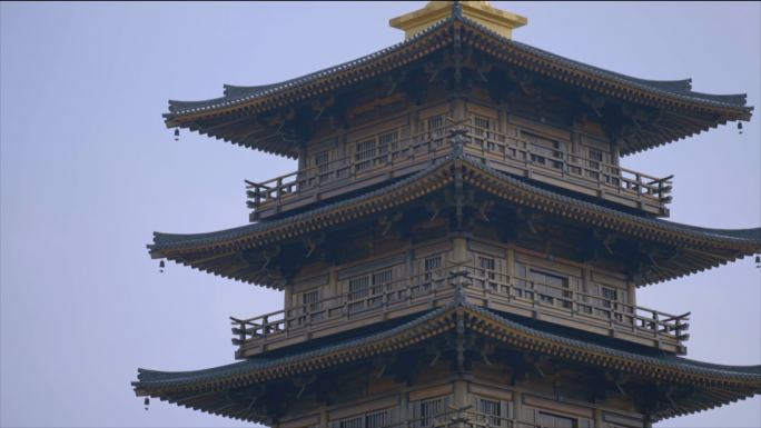 上海宝山寺航拍幽静空灵的庙宇佛塔