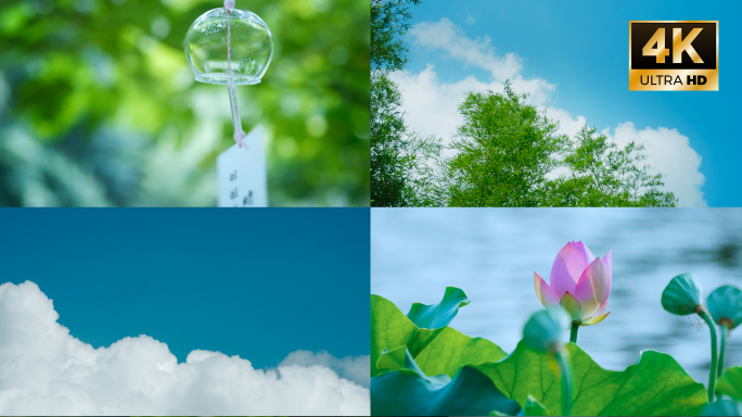 夏天小清新唯美空镜｜风铃蓝天白云荷花知了