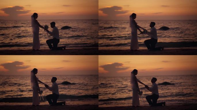 年轻人在海滩上求婚