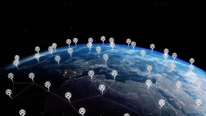 人的网络和全球地球的连接。商务人士与现代图形界面连接世界各地。社会传播概念