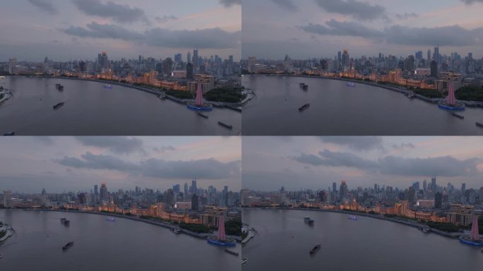 上海外滩国际建筑展美丽夜景鸟瞰图。
