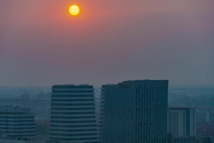 夏天上海魔都夕阳晚霞日转夜