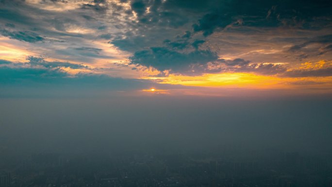 航拍日出延时太阳升起