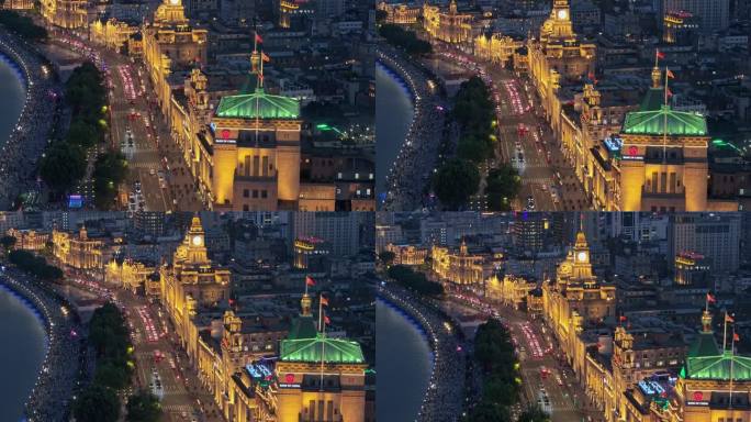 上海外滩国际建筑展美丽夜景鸟瞰图。
