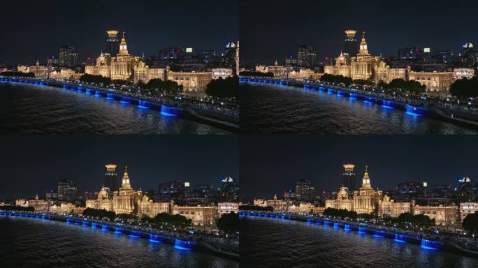 上海外滩国际建筑展美丽夜景鸟瞰图。