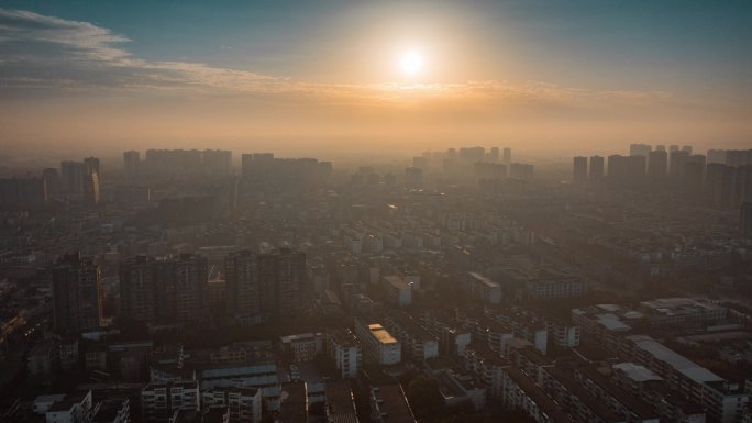 航拍日出延时太阳升起