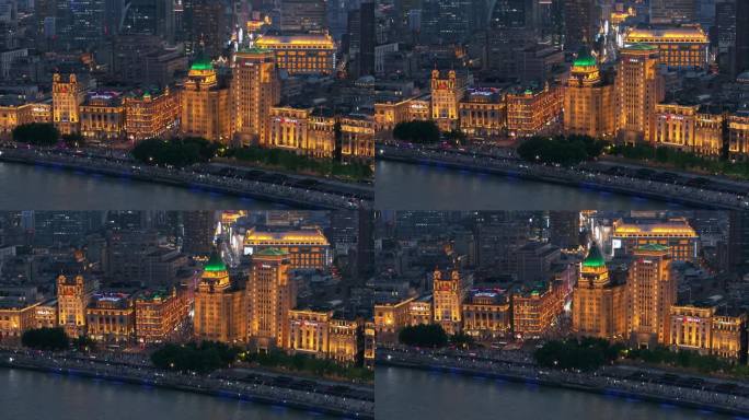 上海外滩国际建筑展美丽夜景鸟瞰图。