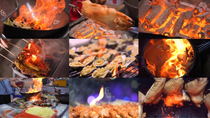美食小吃、夜市摆摊、夜宵食街、烟火气
