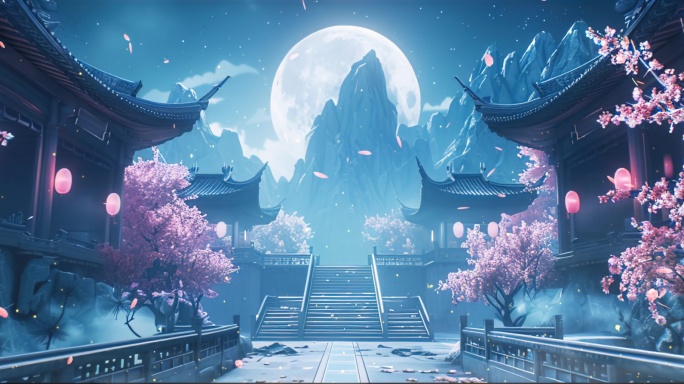 戏曲古风大殿庭院回廊舞台背景