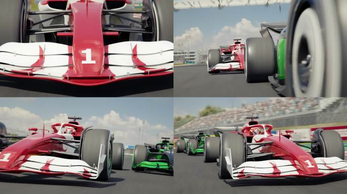 缩小1号画面，显示一辆赛车正在超车