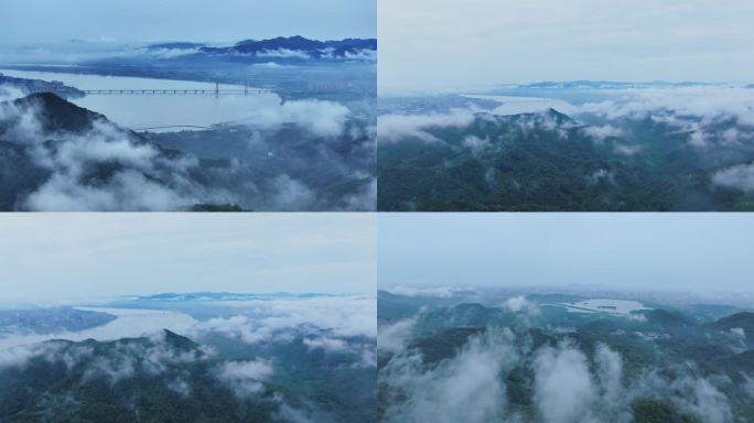 杭州高空大景水墨钱塘江 杭州烟雨朦胧