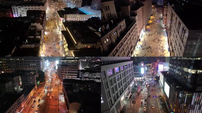 上海夜景航拍外滩南京东路黄浦区城市夜晚风