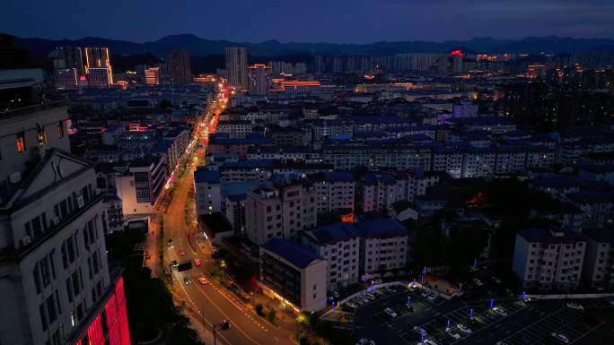 航拍杭州市临安区城市夜景