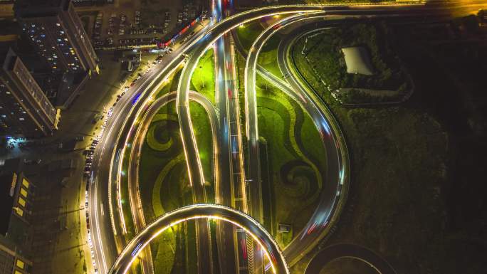 高速公路通燕高速夜景车流航拍