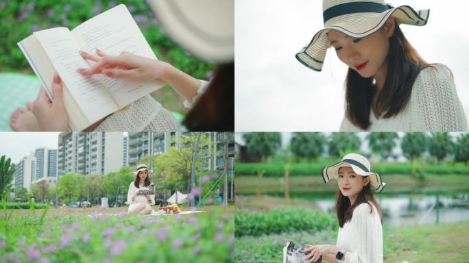 野餐 女生 自然 公园 草地 毯子