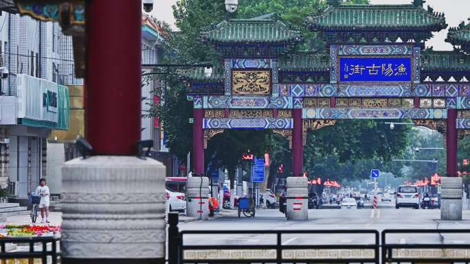 天津蓟州武定街与鼓楼广场城市风光