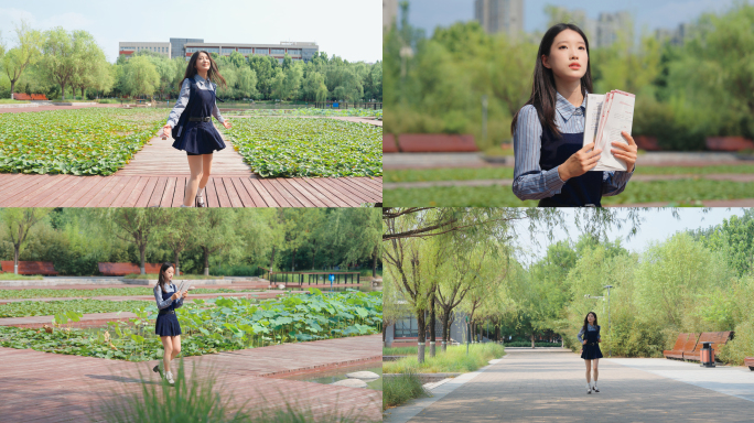 大学校园女生青春活力看书学习大学生美景