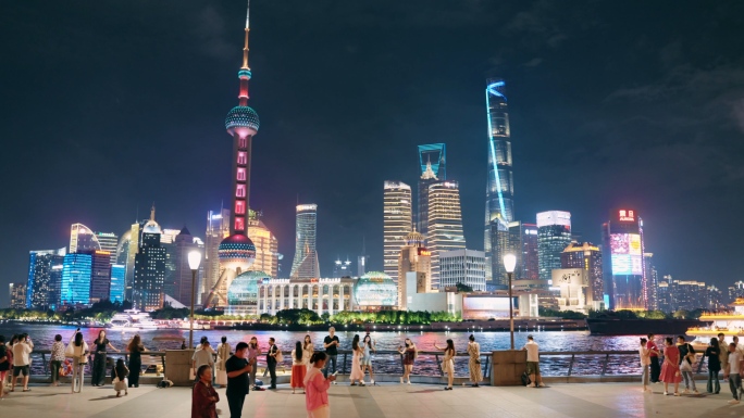 上海外滩人流人文陆家嘴夜景