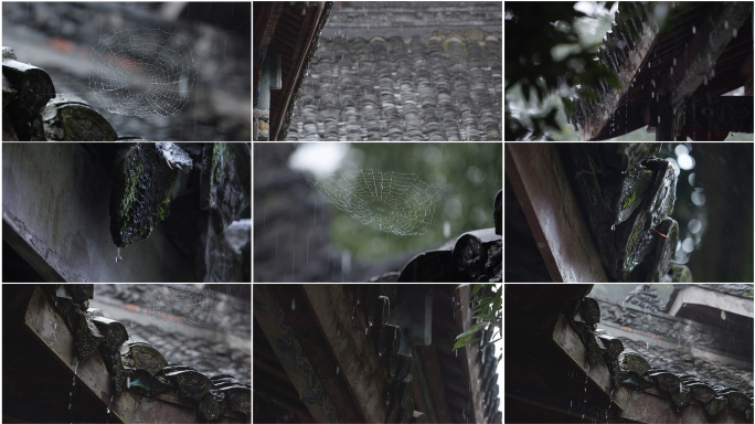 屋檐滴水古风房檐下雨意境升格
