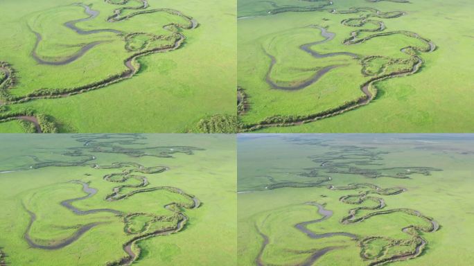 航拍内蒙古乌拉盖草原乌拉盖河低视角特写