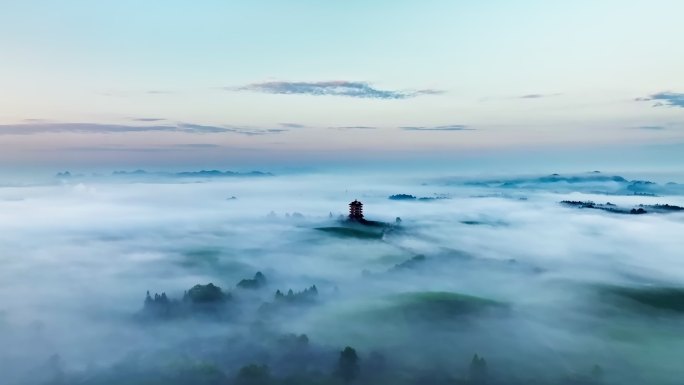4K贵州遵义湄潭茶海日出航拍