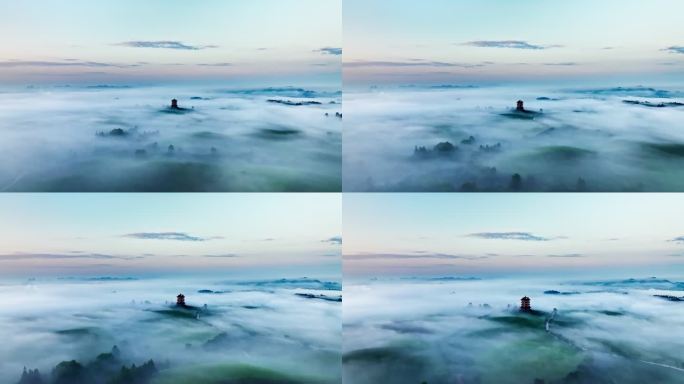 4K贵州遵义湄潭茶海日出航拍