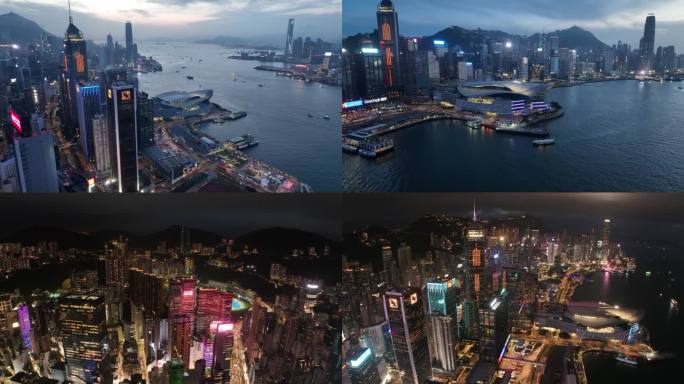 香港维多利亚港夜景空镜航拍1
