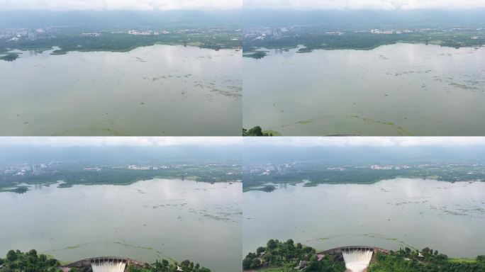 水力发电厂的排水。鸟瞰图