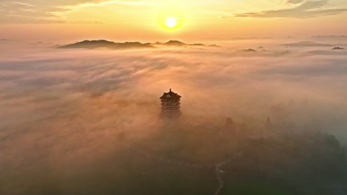 4K贵州遵义湄潭茶海日出航拍