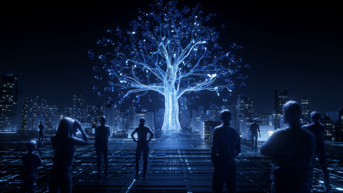蓝色科技开场大树生长光线汇聚C4D+AE