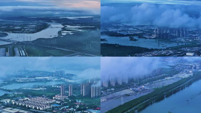 4K航拍城市上空乌云穿云