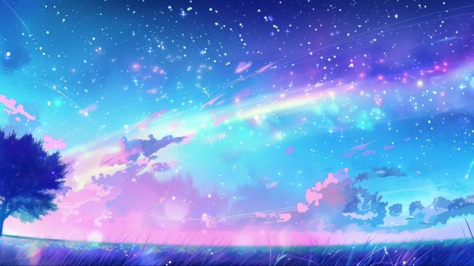 4K梦幻动漫卡通天空流星背景你的名字