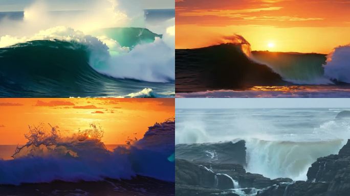 巨浪翻滚海浪浪花礁石