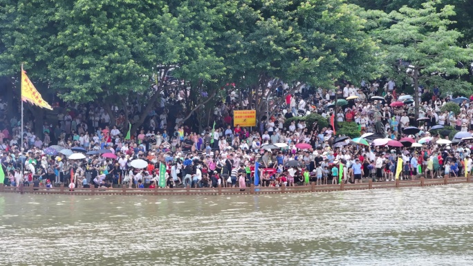 航拍广州白云区金沙街横沙端午节龙船活动