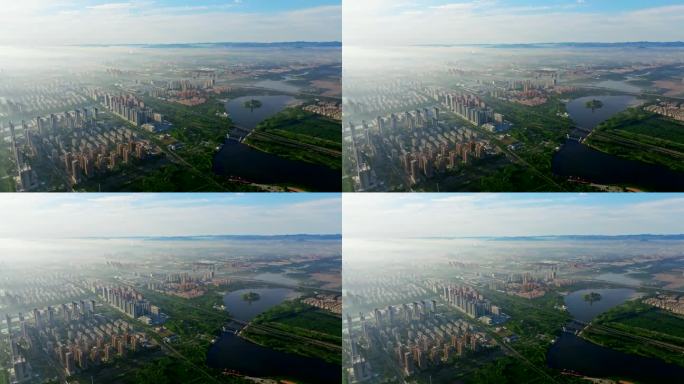 淄博城市日出航拍