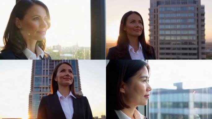 城市夕阳剪影美女商务商业成功人士女白领a