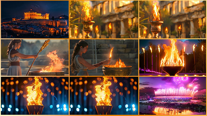 奥运圣火 火种采集传递点燃火炬神圣仪式