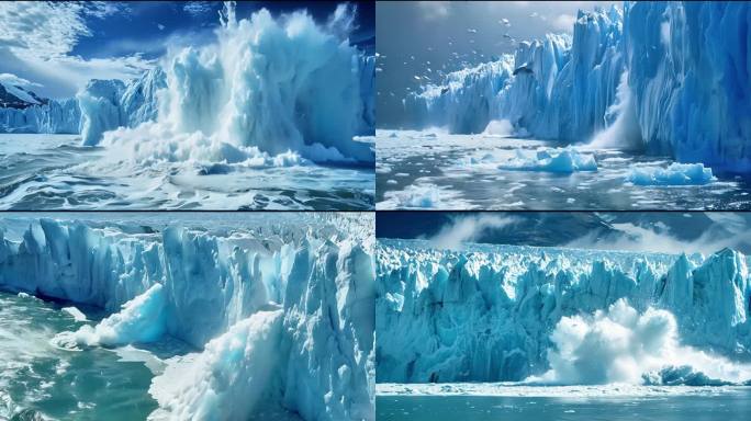 全球变暖冰川崩裂崩塌南极北极冰川融