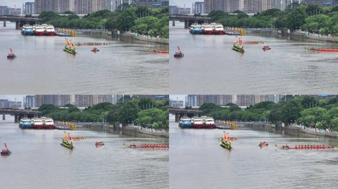 航拍广州白云区金沙街横沙端午节龙船活动