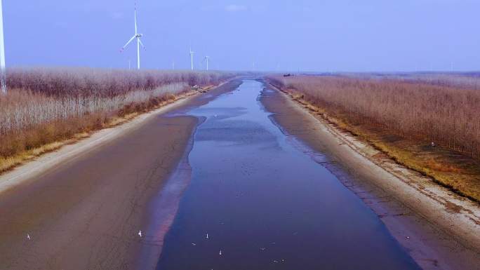 原创航拍江苏盐城东台沿海河道治理