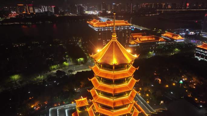 厦门集美区集美市民公园集美塔航拍夜晚夜景