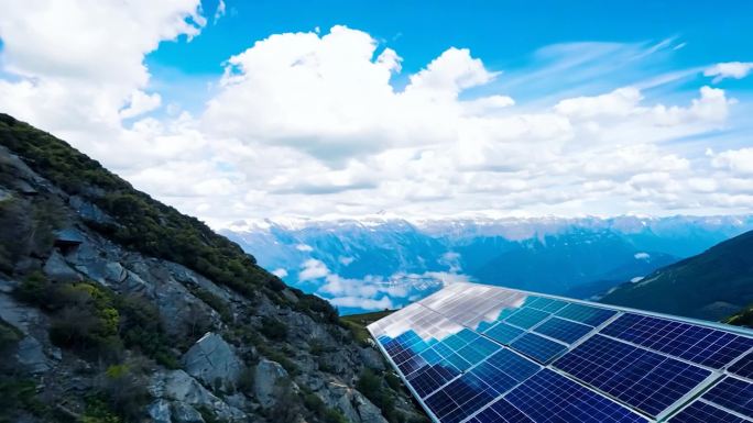光伏板太阳能山上碳排放电力素材