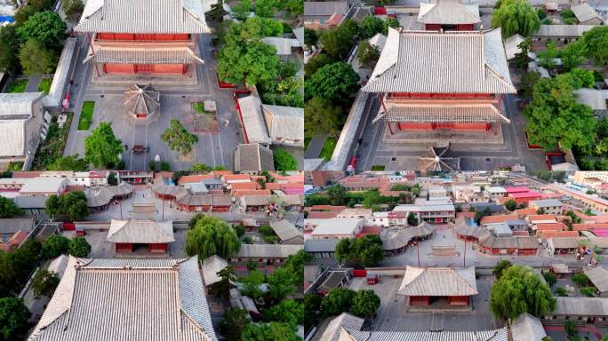 天津蓟县独乐寺观音阁寺庙木构古建筑航拍