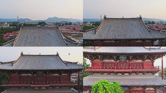 天津蓟县独乐寺观音阁寺庙木构古建筑航拍