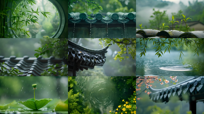 意境屋檐雨滴滴水烟雨江南合集